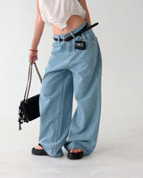 Light blue polka dots and wide pants