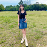 スクエアネッククロップハーフTシャツ [BLACK]