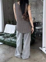 Gray washed damage wide pants