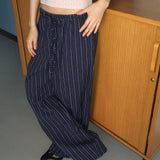 Obein linen striped wide pants