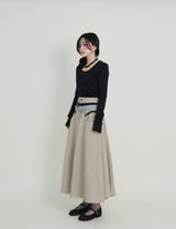 open stud U-neck round long-sleeved T-shirt