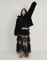 Rachel Two-Belt Detail Short Length Fur Jacket (Lining Quilted)