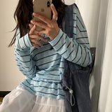 ロリーオープンネックVネックストリッピードルーズフィットサマーロングスリーブTシャツ3カラーズ