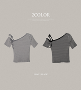 Border Ribbon Off Shoulder Short Sleeve T-Shirt (2color)