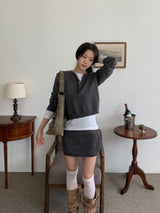 シグナルジップハーフジップアップニット&ミニスカートツーピースセット (3 Colors)