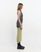 Shirring Layered Slit Skirt _ OLIVE GREEN