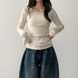 Noet Round Slim Plain Long Sleeve T-Shirt
