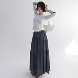 [Sepian] Check Banding Tiered Long Skirt - 2 Colors