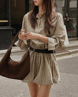 El Checkered Balloon Mini Dress