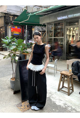 Rose Black Backless Sleeveless T-shirt