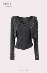 Line Charcoal Cardigan Two-piece Top