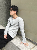 Overlock Henley Neck Knit Long Sleeve 4C