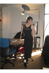 Black mini sleeveless long dress