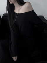 pin off-shoulder long sleeve T (2color)