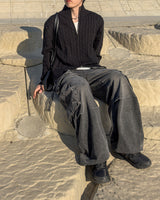 Knob Cable Two-way Knit Zip-up