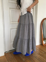 Hinari Check Tiered Banding Long Skirt
