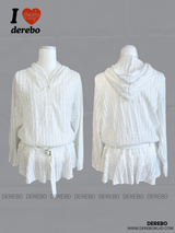 White Hood Pullover Belt One-Piece Dress Top