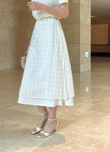 Digen Check Dot String Layered Long Skirt