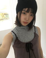 クメベルベットリボンフリルミニドレス