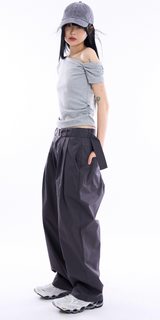 Carlyle belted pin-tuck wide chino pants