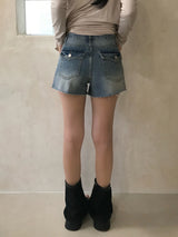 ライク バックポケット デニムショーツ(Denim)