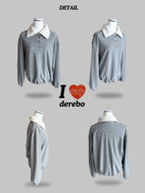 ウールナッピングカラーストライプロングスリーブTシャツ