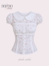 Peter Pan Floral Short-Sleeve Blouse 