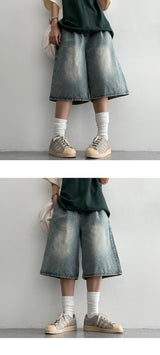 Spang Pin Tuck Wide Denim Shorts