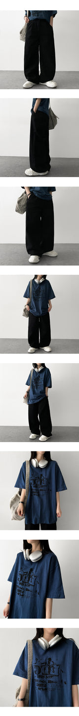 Tiller back banding spandex tight pintuck pleated cotton wide pants