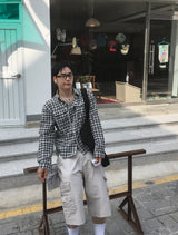 No.1827 GF linen crop check SHIRT