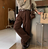 ノーメースバックバンディングコットンツータックワイドパンツ