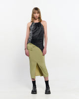 Shirring Layered Slit Skirt _ OLIVE GREEN