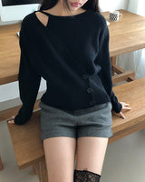 Kern Asymmetrical Wrap Sleeveless Long-Sleeve Knit