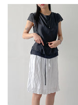 [Belt Set] Noir Drape Short Sleeve Blouse