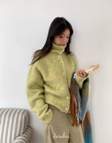 Tender Green Turtleneck Knit Cardigan