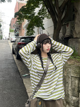 ストライプルースリネンTシャツ