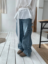Side rivet wide denim pants(3color)