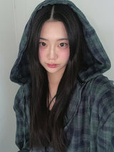 (UNISEX) Vintage Check Hood Shirt
