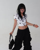 Rabbit ears Star star cropped short-sleeved hoodie