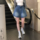 [BELLIDE MADE] ピンタックAラインデニムショーツ
