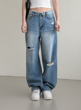 Folded Damage Denim Pants