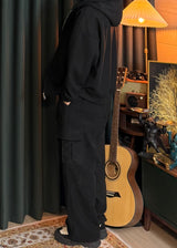 Unisex Couple Golden Hooded Sweatshirt and Cargo Drawstring Pants Set