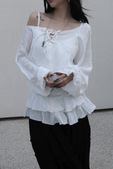 off-shoulder puff long blouse (2color)