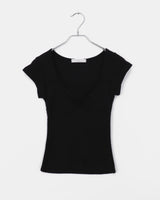 ハートネックパンチングキャップスリーブシャーリング半袖Tシャツ