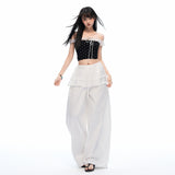 Layered Frill Detail Curved-Leg Casual Pants