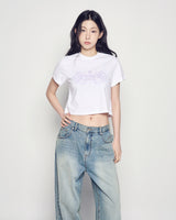 25FW WOMAN プリンセスフォントクロップ半袖Tシャツ ホワイト