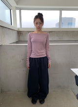 Domas Off-Shoulder Boat Neck Long Sleeve T-Shirt