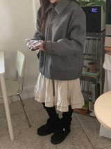[unisex] ヒゲムウール襟付きハーフコート