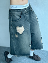 HEART CUPID DAMAGE WASH DENIM BERMUDA💙🖤 - 2 COLORS 2 SIZES