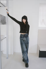Vintage washed wide denim pants